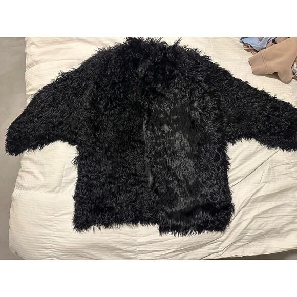 Tibetan Lamb‎ fur Women’s Black Fur Coat  Sz M Glam Regency Mob Wife Hip Length - Picture 1 of 14